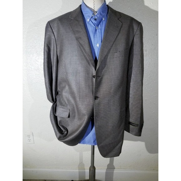 46XL orange Black Tooth Check SILK WOOL Tweed SportCoat Blazer Jacket J. Abboud - Picture 2 of 7